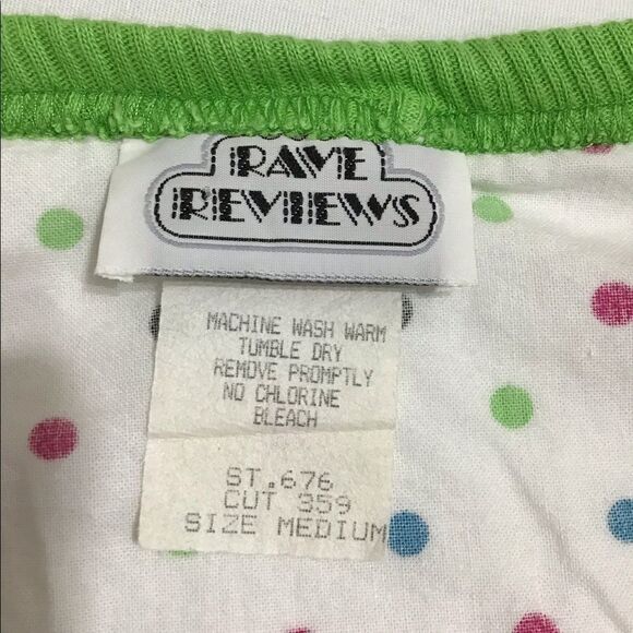 Vintage 70s White Ribbed Crop Top By Rave Reviews Polka Dot Crop Top Size Medium - Picture 8 of 9